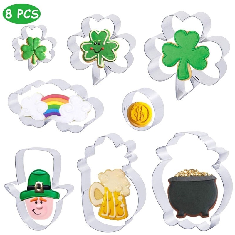 St. Patrick’s Day Cookie Cutter Set – 8 Piece – Top Hat, Beer Mug, Shamrock….