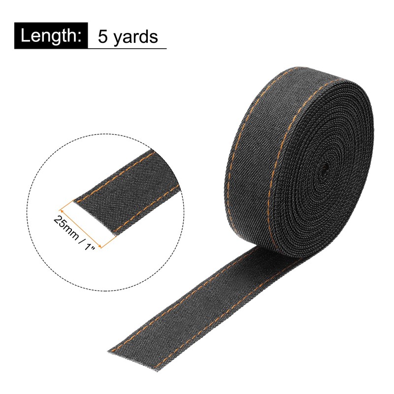 1 Inch Denim Fabric Ribbons, 5 Yards Denim Bow Jean Ribbon, Black 25mm gallery