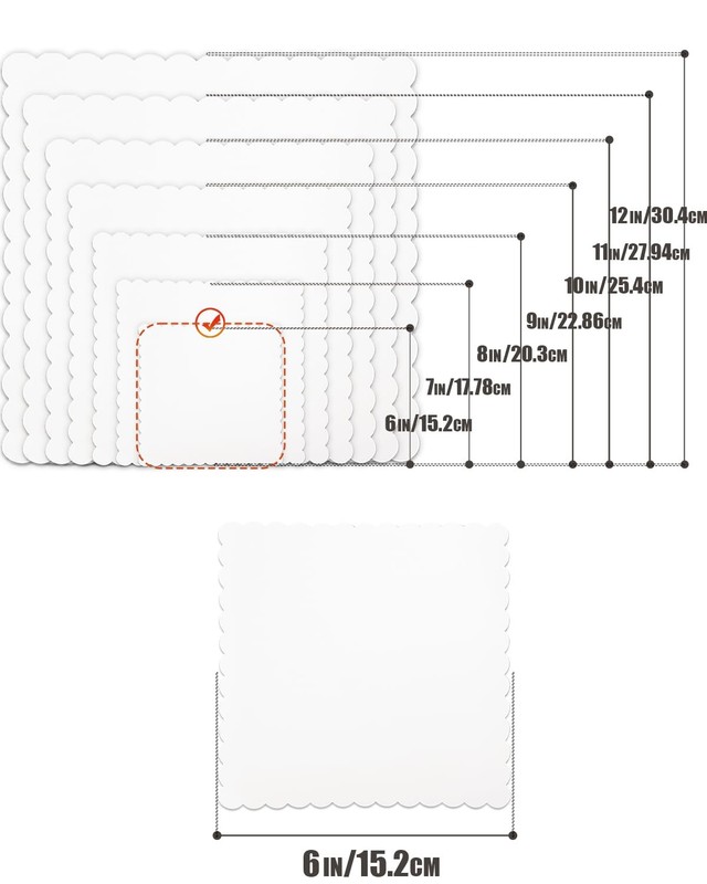 15 PCS White 6 Inch Wave Cake Boards Squares Base FoodGrade Cardboard Plate gallery