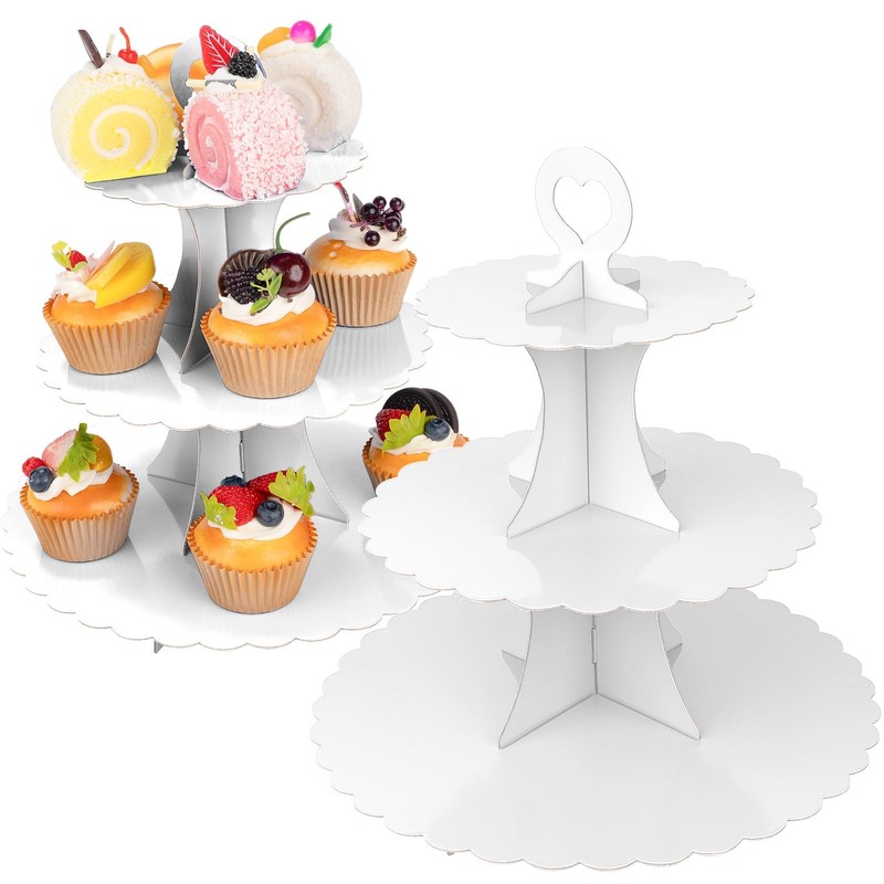 3-Tier Cupcake Stand 2 Pack Dessert Cup Cake Stand Tower Paper Round Cake Dis…