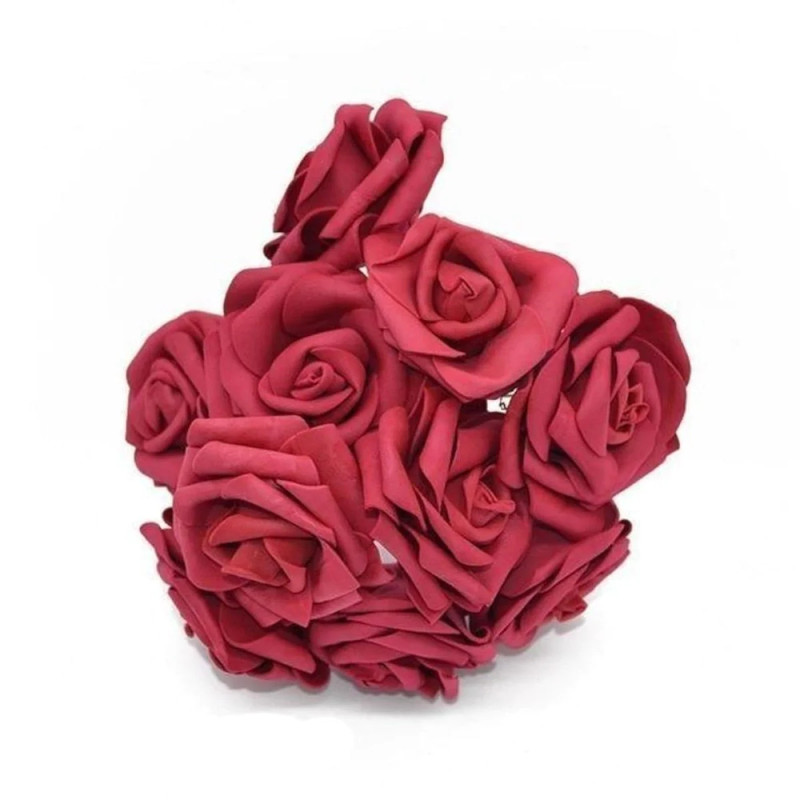 20pcs 7cm Burgundy Foam Flowers Rose Stems Artificial Wedding Bride Bouquet gallery