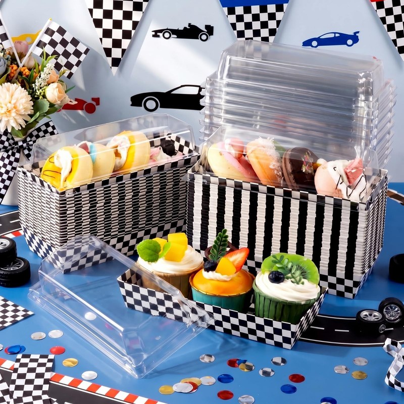 50 Pack Black White Checkered Boxes, Small Cookie Boxes with Window, Individu... gallery