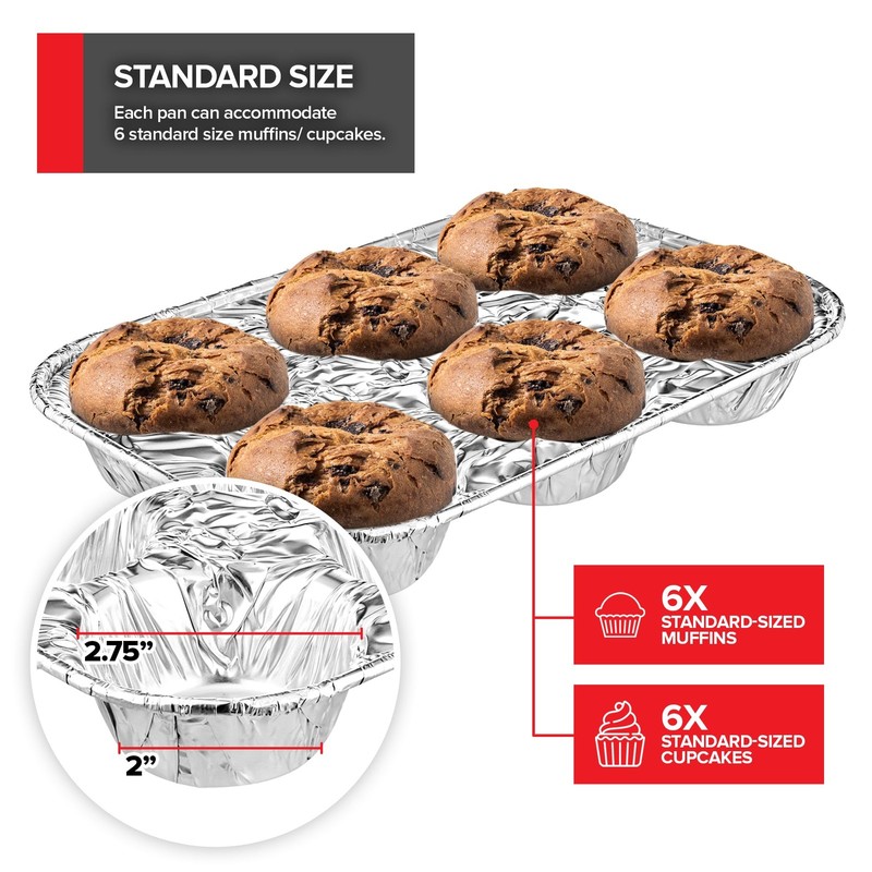 Stock Your Home (40-Count Disposable Muffin Tins 6-Cup, Standard Size, Silver gallery