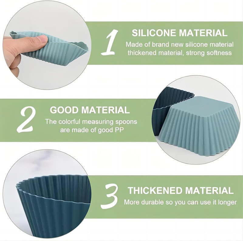 12 Pack Reusable Silicone Cupcake Baking Cups, 3 Shapes of Standard round & Squa gallery