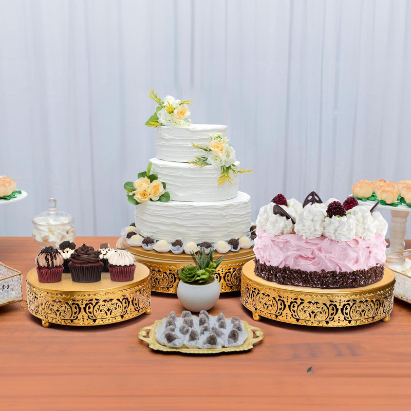 3 Pack Cake Stand Set, Metal 12/10/8 Inch Cake Stands, Round Dessert Display Hol gallery