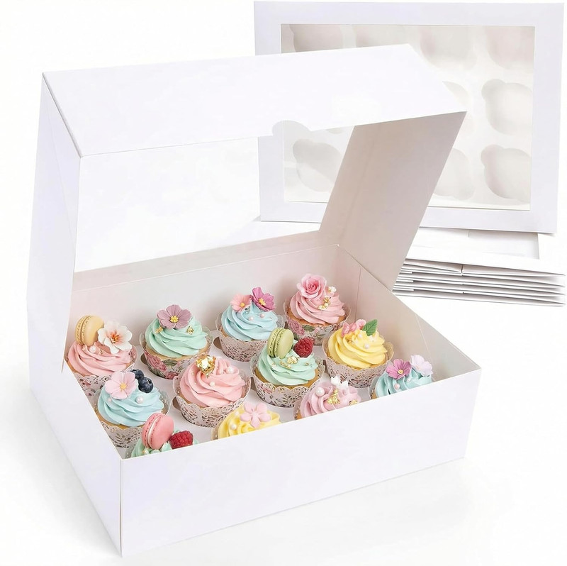 12 Count Cupcake Boxes, 6PCS Cupcake Container with Window Boxes Holding 72 Past