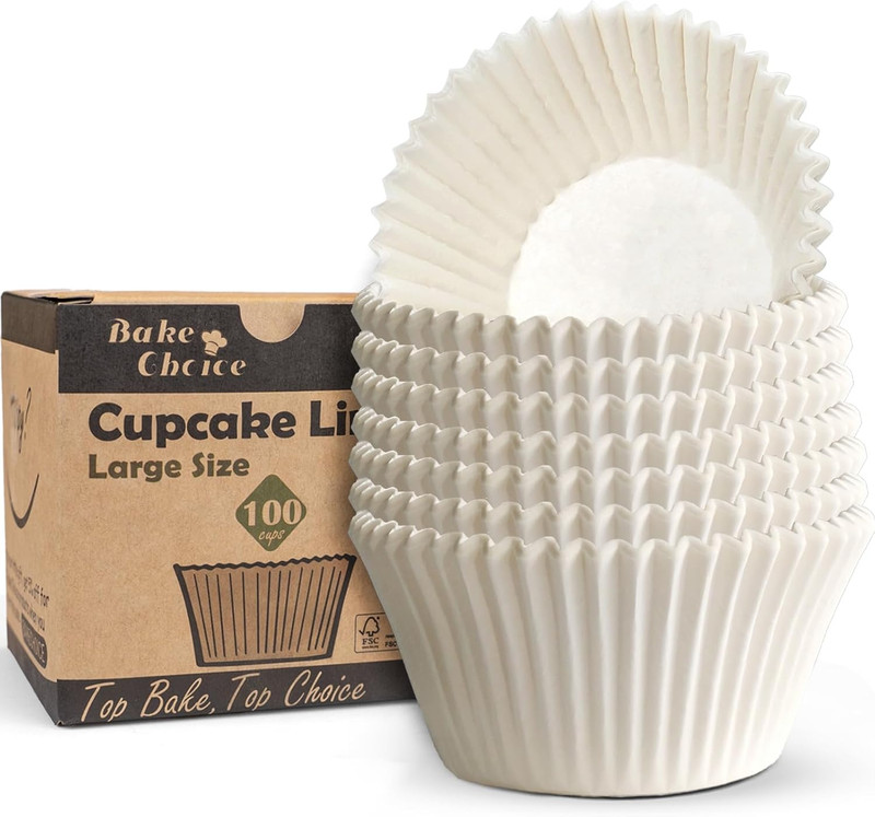 100pcs Jumbo Cupcake Liners for Baking, White Jumbo Muffin Liners, Greaseproof P