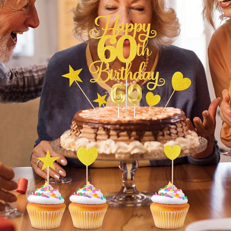 Happy 60th Birthday Cake Topper for 60th Birthday Decorations Numeral 60 Candle gallery