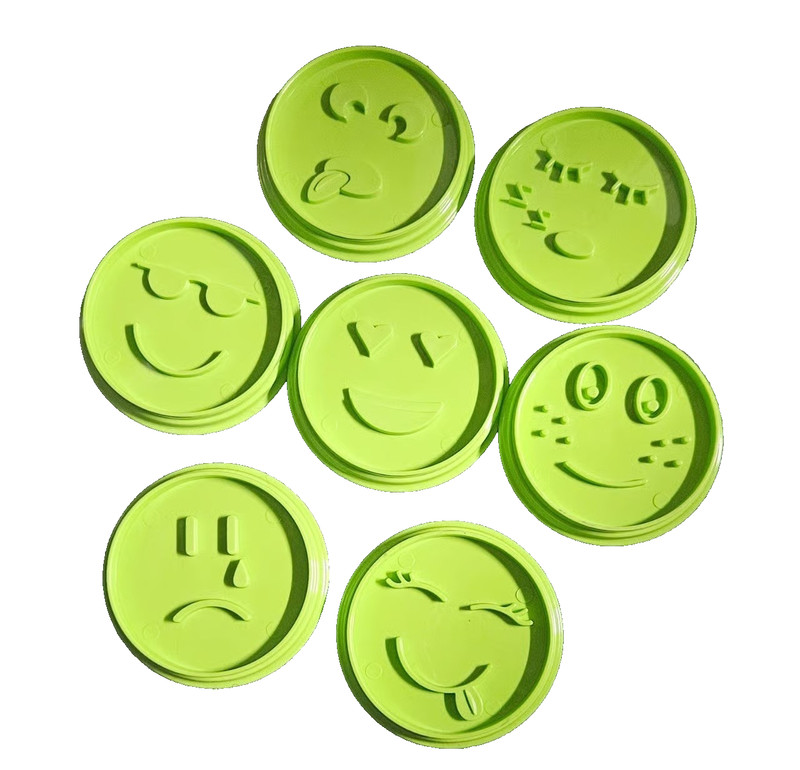 Pampered Chef Kids Emoji Cookie Cutter Molds Lime Green 7 Different Faces NEW