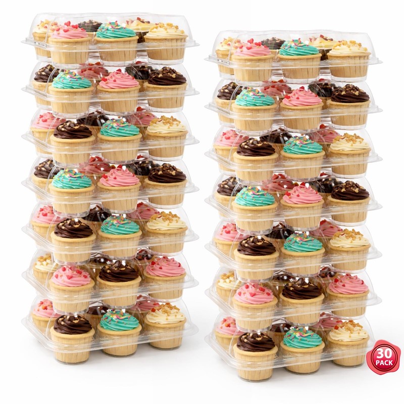 6 Count Cupcake Containers with Lids, 30 Pack Stackable cupcake holders Clear…