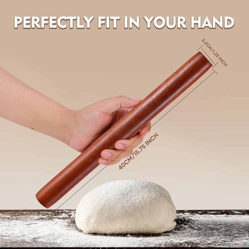 Wood Rolling Pin (15.75 Inches), Non-Stick Rolling Pin for Baking, Natural Sapel gallery