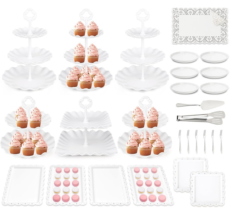 36 Pack Cupcake Stand, Dessert Table Display Set, 3-2 Tiered Tray Stand & Cup…