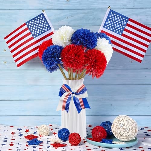 Pcs Artificial Chrysanthemums Flowers Patriotic Flowers 4th 12 Red White Blue gallery