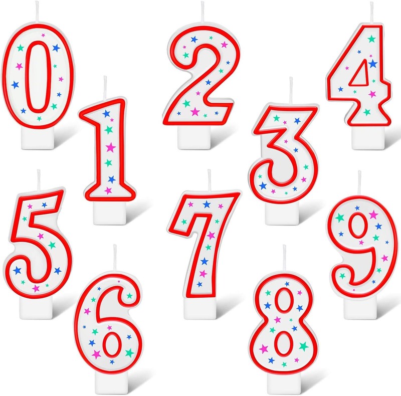 10 Pcs Number Birthday Candles for Cakes, Polka Dot Colorful 0-9 Numeric Candles