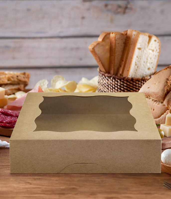 CHERRY 15-Pack 10"x10"x3"Brown Bakery Boxes with PVC Window for Pie and Cookies gallery