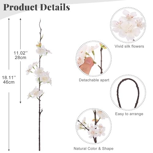 12 PCS Faux Cherry Blossom Branches Decor 18.11 Inch 12pcs-18.11 Inch White gallery
