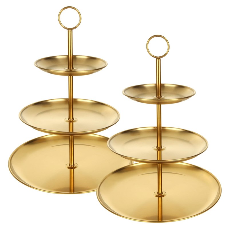 ABuff 3 Tiered Gold Cupcake Stand 2 Pack Stainless Steel Gold Tiered Dessert …