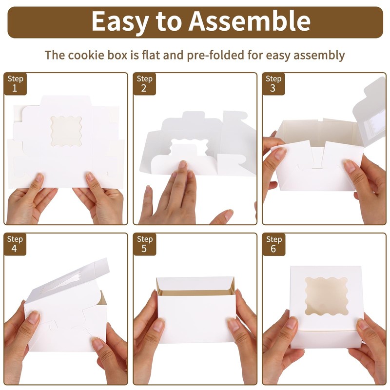 White Cookie Boxes With Window 4x4x2.5 Inch Small Bakery Treat Case 200 PK gallery