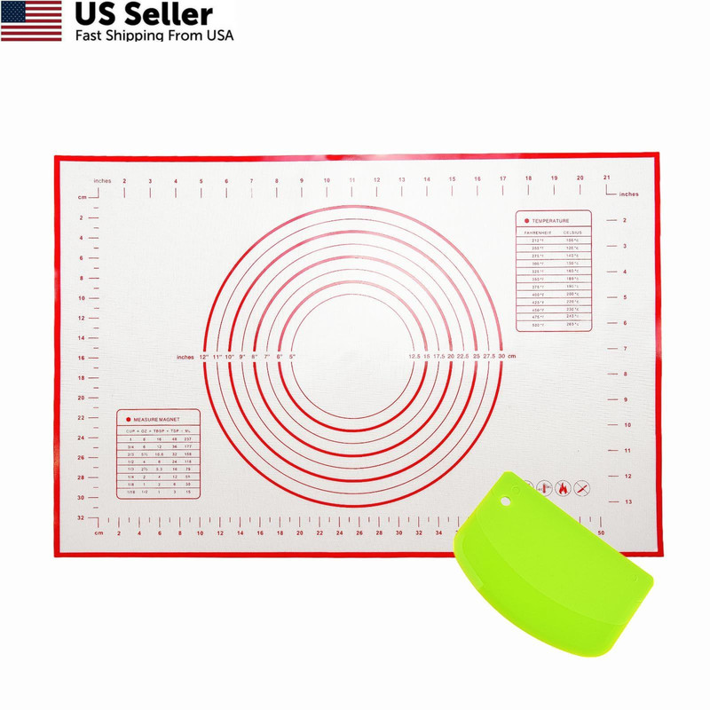 Large 24" x 16" Silicone Baking Mat | Non-Slip Pastry & 24"L x 16"W, Red