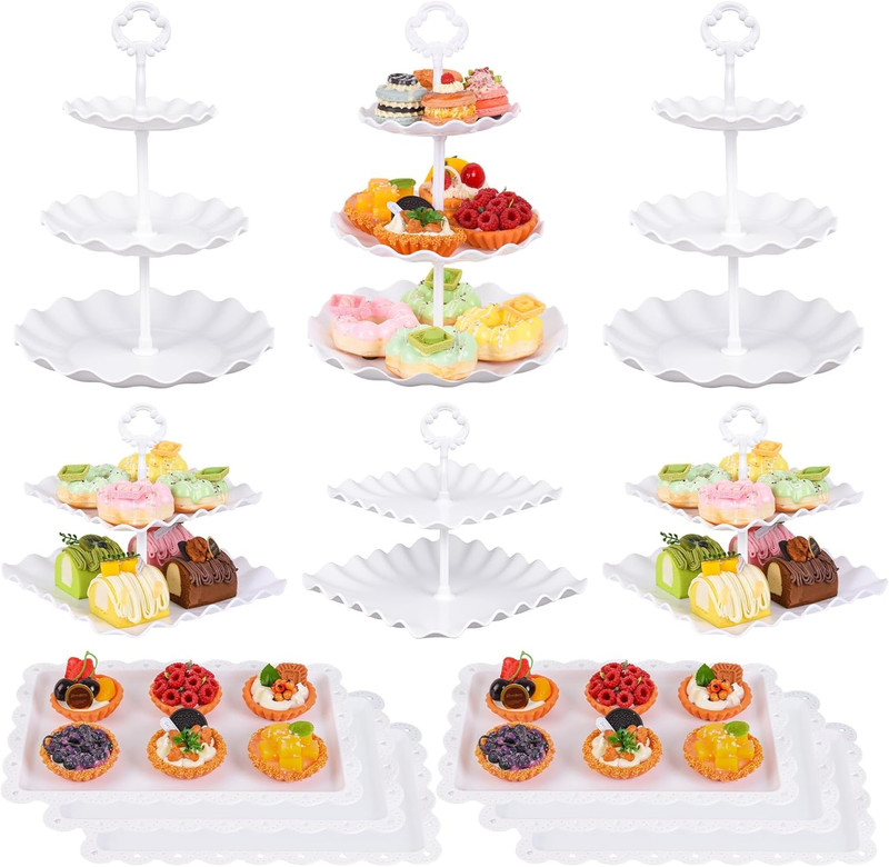 12-Pack Dessert Table Display Set, 6 Cupcake Stands and 6 Dessert Trays, Plastic gallery