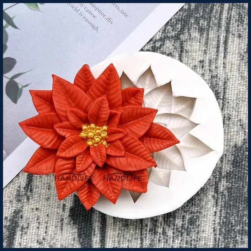 Poinsettia Christmas Flower Silicone Sugarcraft Mold Resin Tools Cupcake Baking