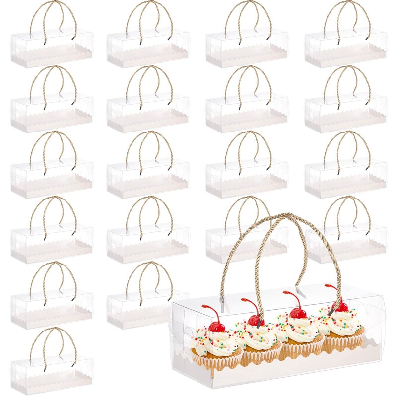 20 Pack Clear Roll Cake Boxes with Portable Handles, 10.8″ Lx4.3 Wx3.8 H Rect…
