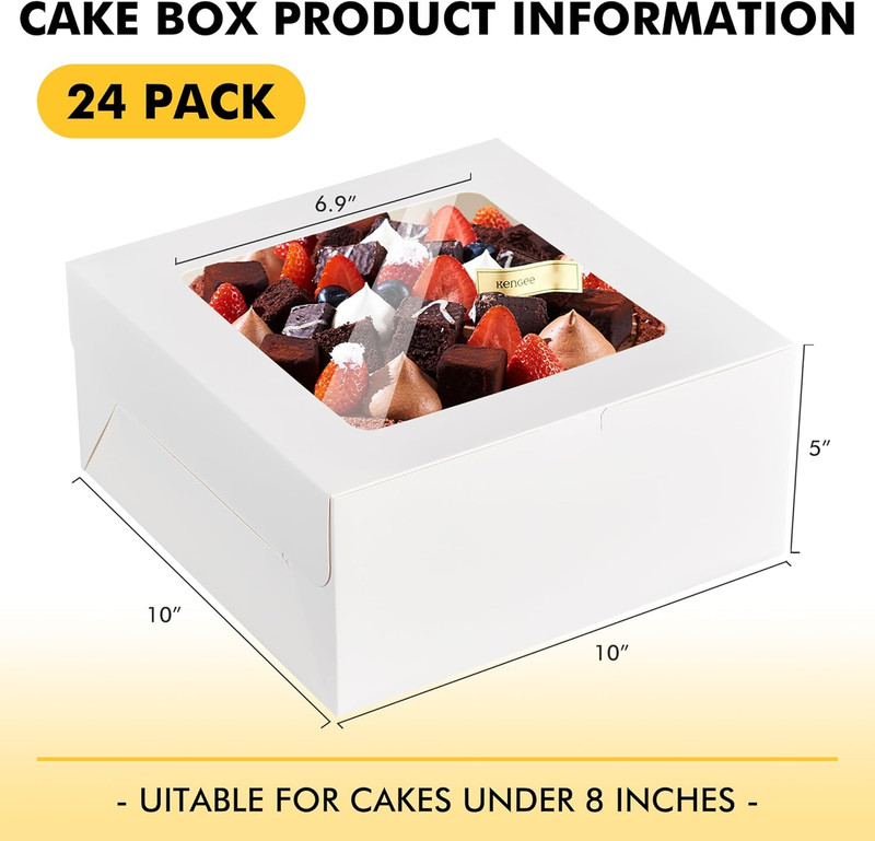24Pcs Cake Boxes with Window, 10X10X5 Inches White Bakery Boxes, Cookie Dessert gallery