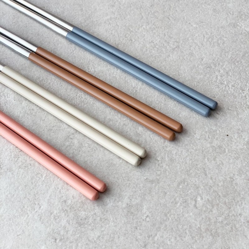 KoreanStyle Cutlery Spoon Chopsticks Set 304 Stainless Steel 2 PCS Ivory gallery