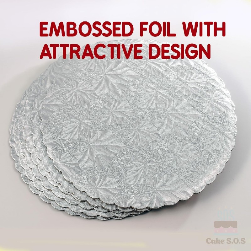 14 inch Silver Round Scalloped Edge Coated Cakeboard,Waxed Greaseproof, Dispo... gallery