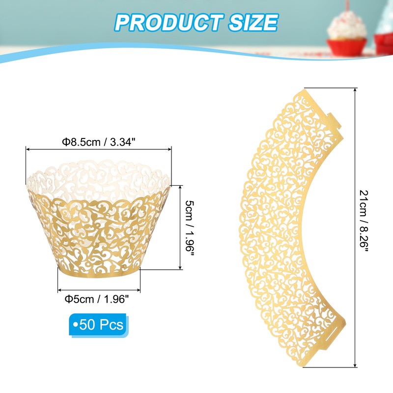 Cupcake Wrappers Paper, 50 Pack Baking Cups Vine Decor, Reflective Gold gallery