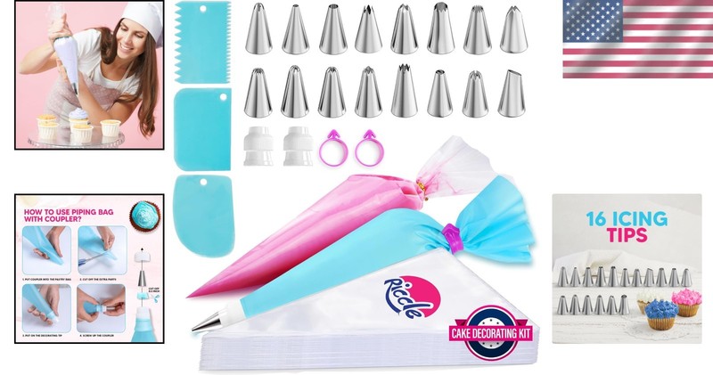 Ultimate Piping Bags & Tips Set: 16 Stainless Steel Tips, 3 Scrapers, 124 Pieces gallery