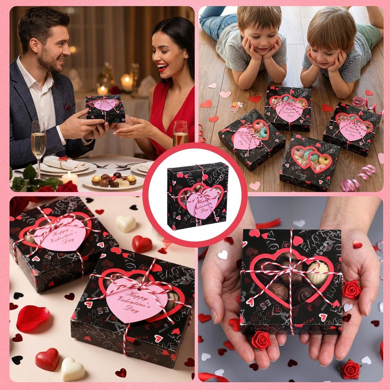 48 PCS Pink Valentine Cookie Boxes With Heart Cards Rope 4.3x4.3x1.2" gallery