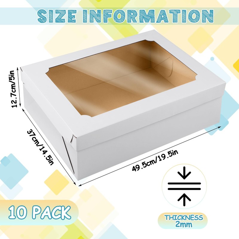 10 Pcs 19.5x14.5x5 Inches Half Sheet Cake Boxes with Window Corrugated White ... gallery