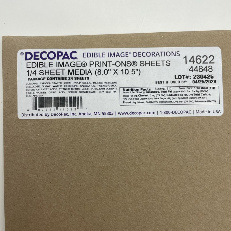 Decopac Edible Image Decorations Print-Ons 1/4 Sheet Media 8” x 10.5” 24 Pk (254 gallery