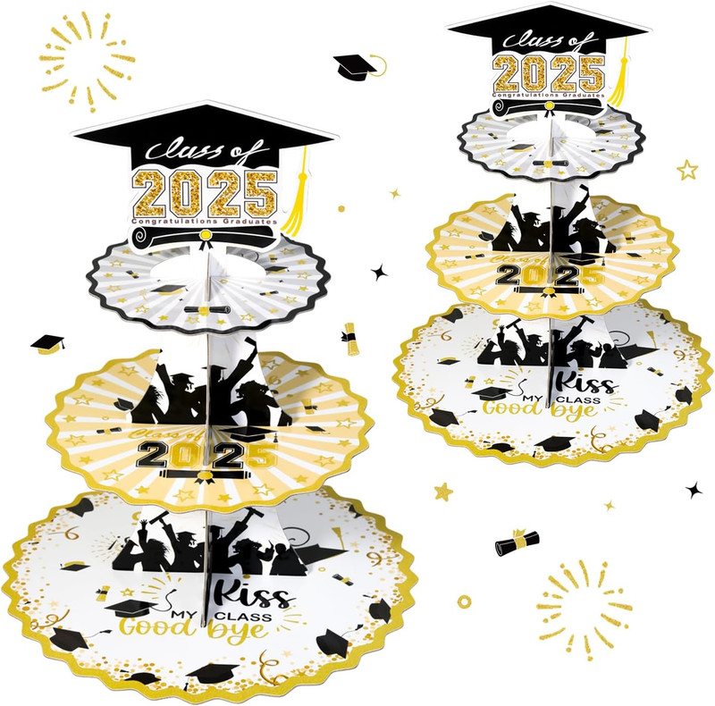 Set of 2 Graduation Cupcake Stand for 50 Cupcakes Black Gold Graduation Cap D... gallery