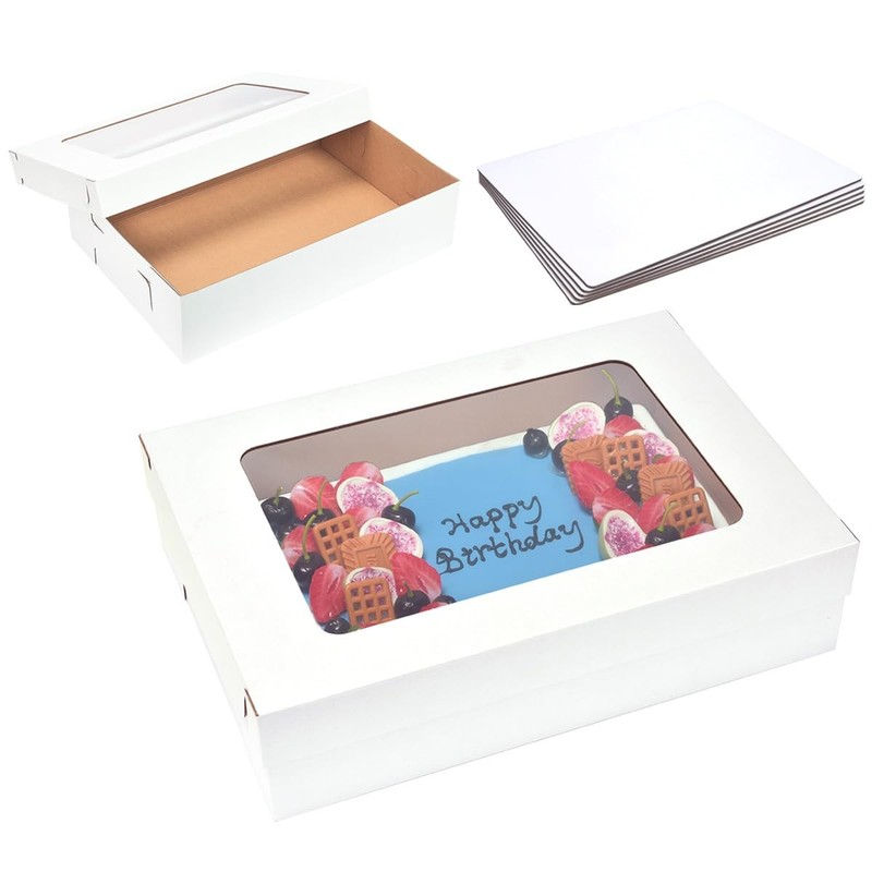 JJO 26x18x5 Inch Full Sheet Cake Boxes with Thick Cake Boards,5 PackLarge Bak...