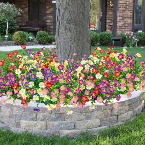 24 Bundles Artificial Silk Flowers for Outdoors, Fake Plants Faux Multi Color gallery