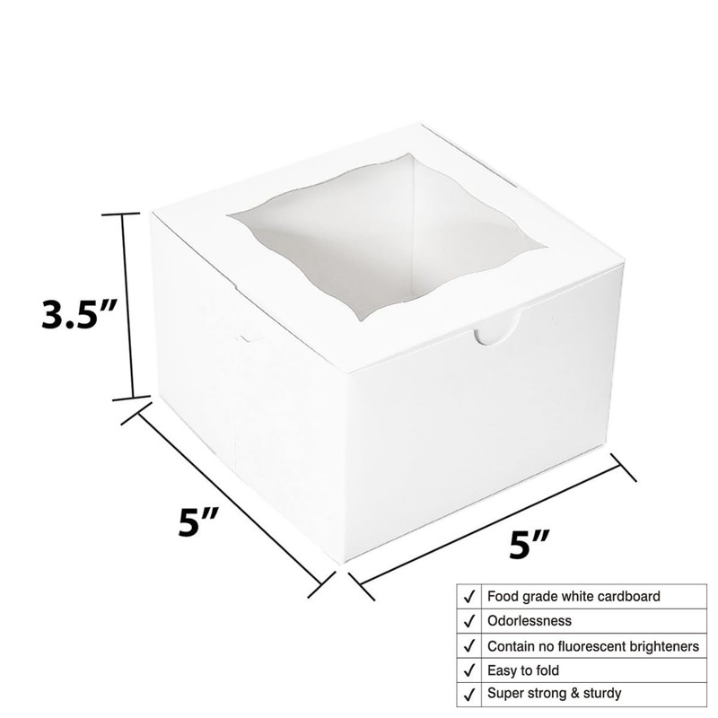 Cookie Boxes with Window 5x5x3.5 Inch[50 Pack] Premium White Bakery Boxes,Min... gallery