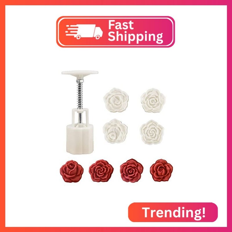 FOYWOTI Mooncake Mold, 4 Roses, 4pcs, DIY Mooncake Molds, Adjustable Thickness,
