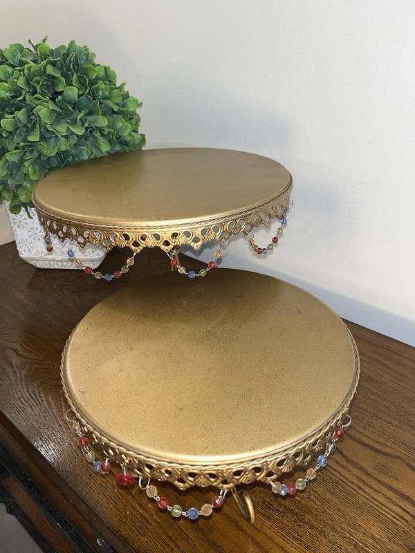 Set of 2 Gold Metal Cake Stands with Beads gallery