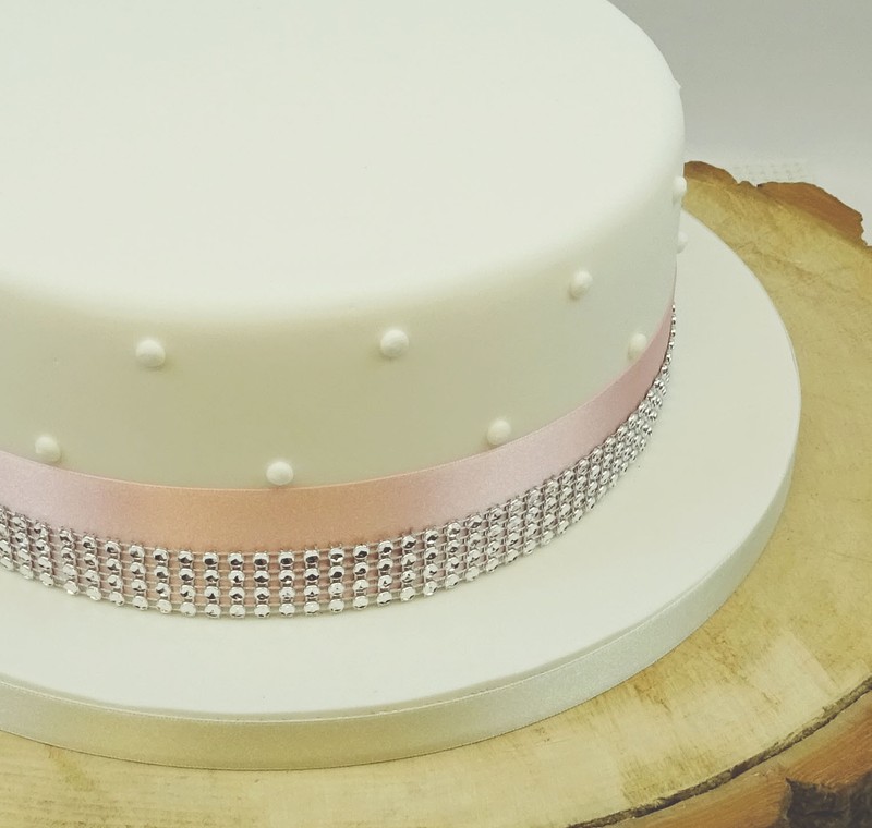 35mm SATIN RIBBON & DIAMANTE TRIM CAKE DECORATION BIRTHDAY WEDDING CAKE TOPPER