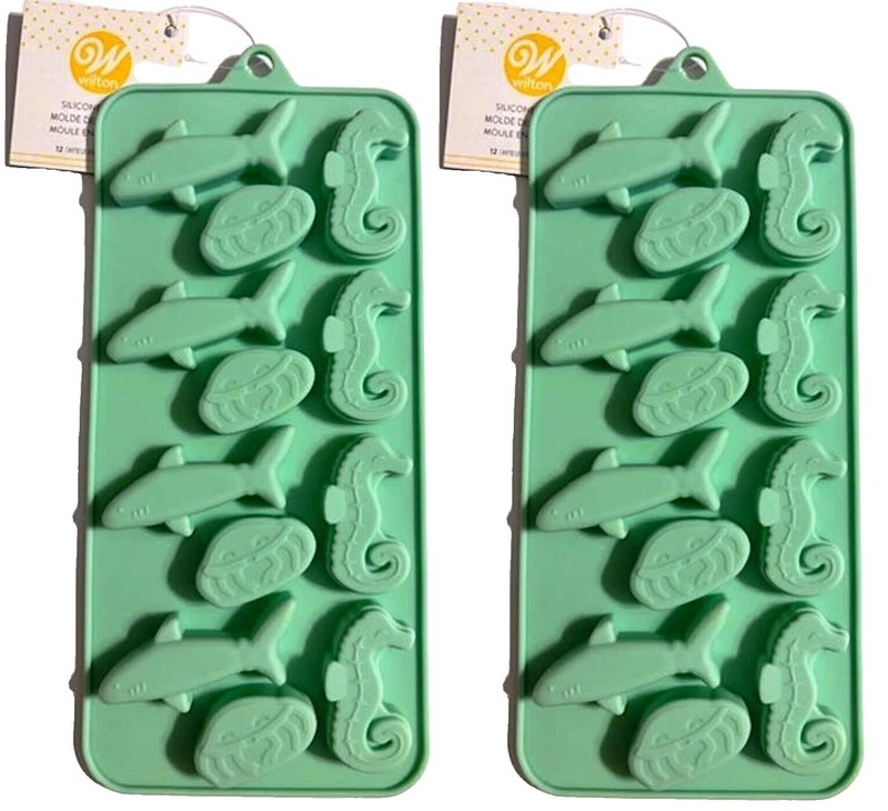2 Sealife Silicone Candy Molds Wilton 2021 sharks, crabs, seahorses 12-cavity