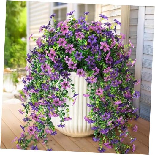 Artificial Fake Hanging Flowers Plants for Outdoor Spring Purple + Light Purple