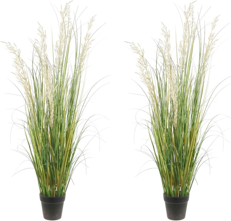 Artificial Plant, 47in Tall, 2pk Grass, Faux House Plant in Pot,