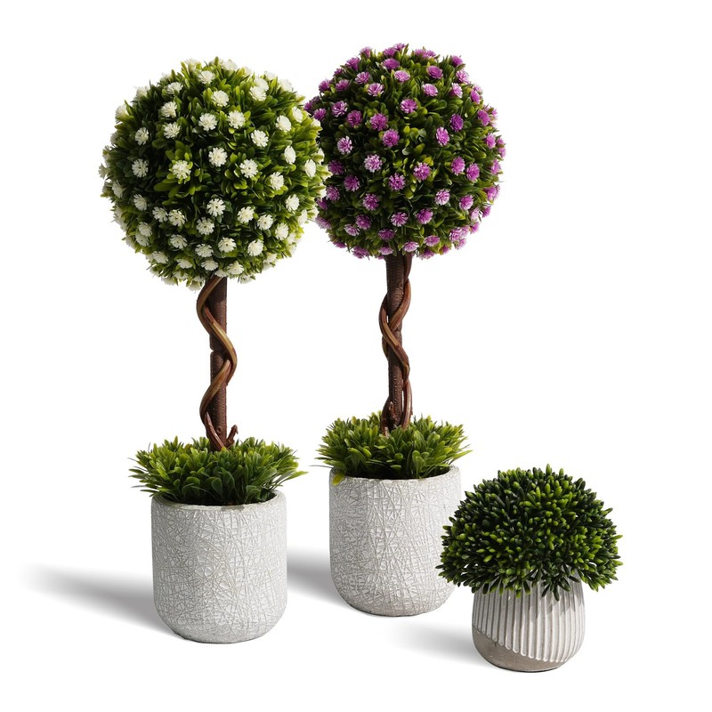 Pengyee 3 Pack Small Fake Plants 14 Inch In Farmhouse Concrete Planter