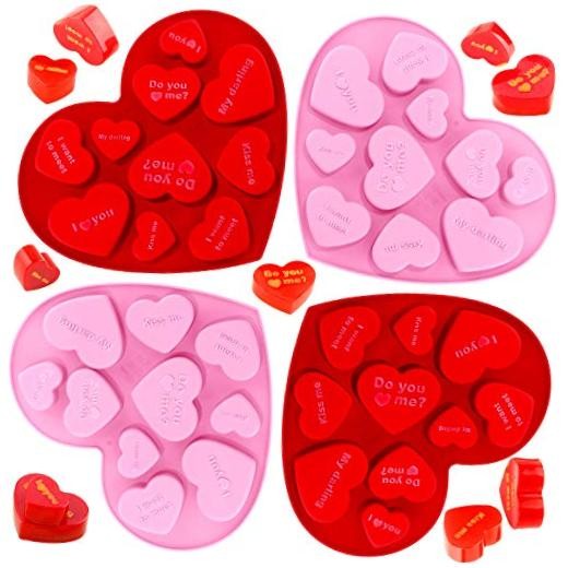 4 Pieces Conversation Heart Molds Mixed Size 40 Holes Valentine’s Red, Pink