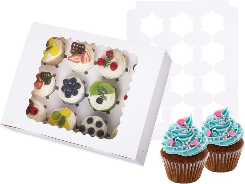 2 Pack Cupcake Boxes Hold 12 Standard with Window Inserts