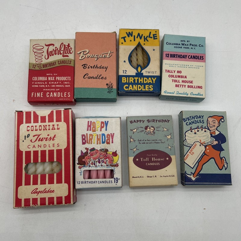 Lot Of 8 Vintage Birthday Candles In Boxes MCM Kitchen Cake Candles gallery