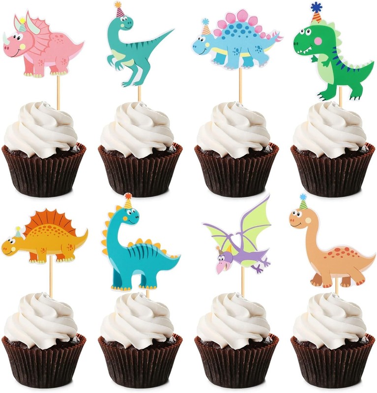 32 Pack Cartoon Dinosaur Cupcake Toppers Cute Dinosaur Baby Cupcake Picks