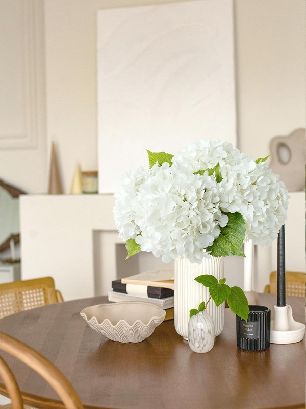 Sumtiphun 4 Pcs Real Touch White Hydrangeas Artificial Flowers 20 Inches Long gallery
